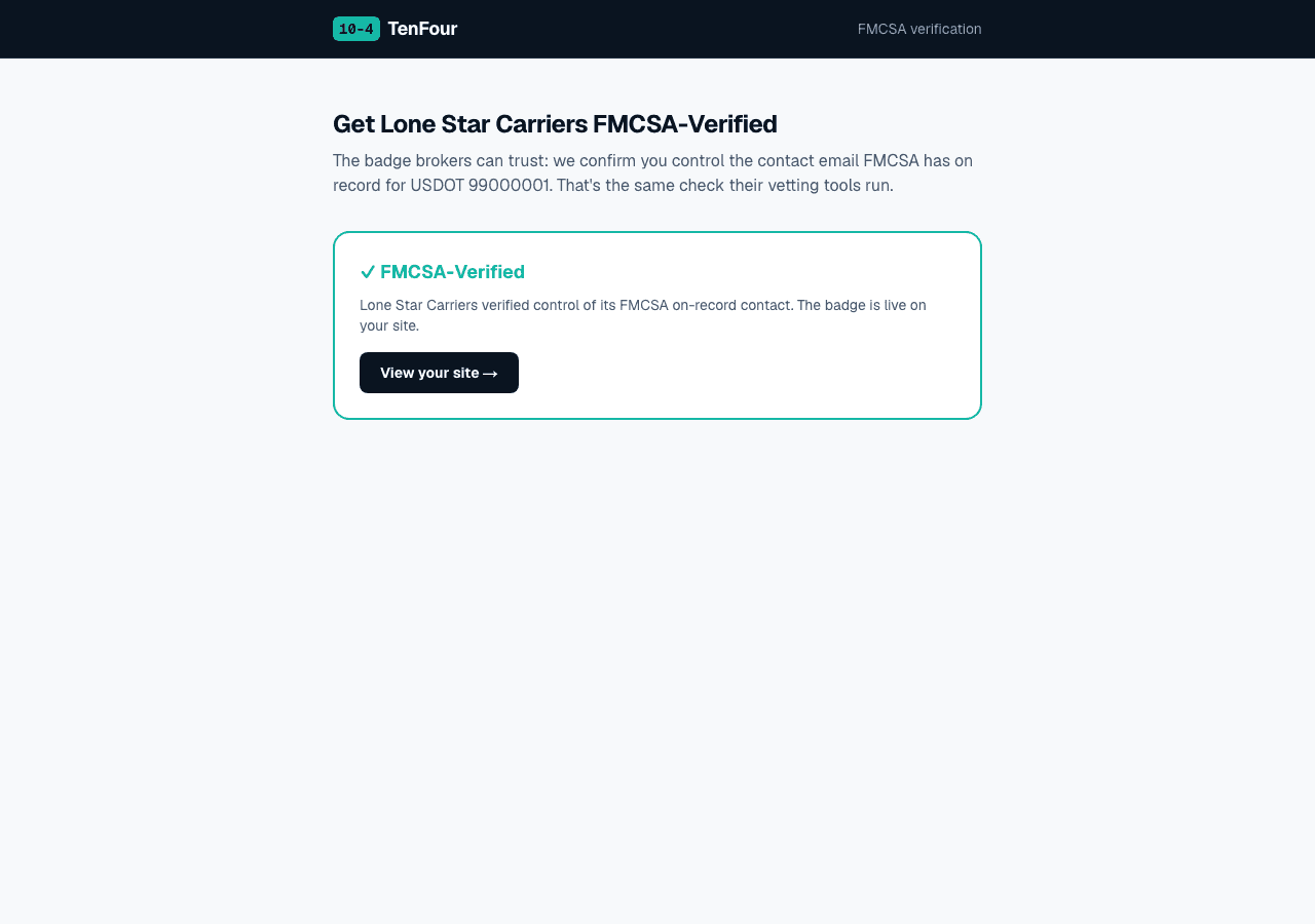 TenFour FMCSA verification complete — the FMCSA-Verified badge is live